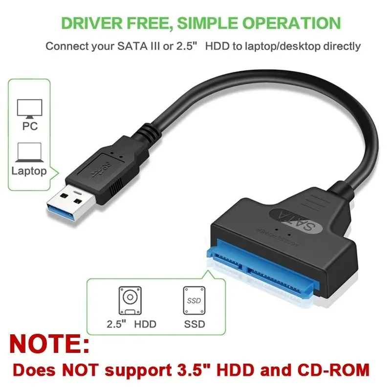 Coolcirc Cable SATA a USB 3.0 de hasta 6 Gbps para disco duro SSD HDD externo de 2,5 pulgadas Adaptador SATA Cable USB 3,0 a Sata III - imagen 2