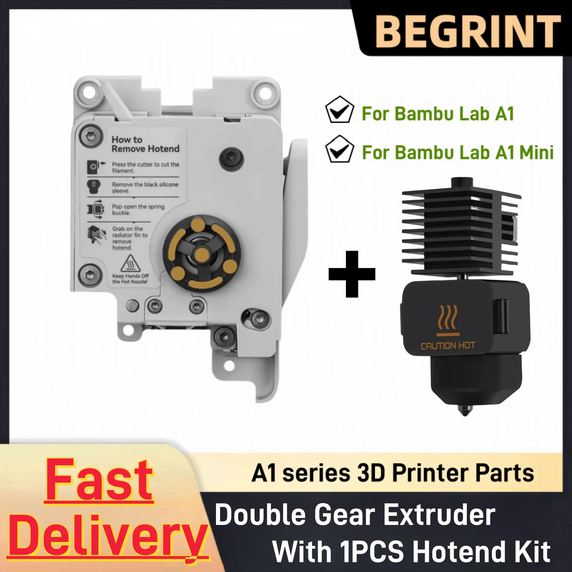 Para Bambu Lab A1 mini extrusora Motor de extrusión de engranajes duales acero endurecido con Kit Hotend para piezas de impresora 3D A1/A1mini