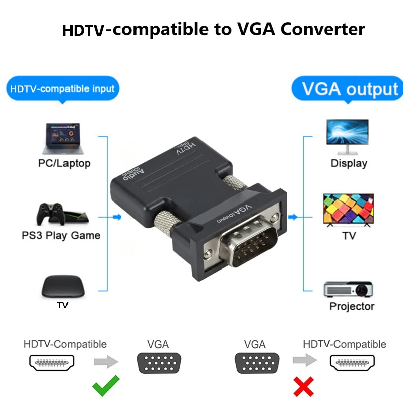 Línea HDTV a VGA con Audio 1080P HDMI hembra a VGA macho convertidor con Audio 3 5mm proyector conectores de Monitor de ordenador - imagen 5