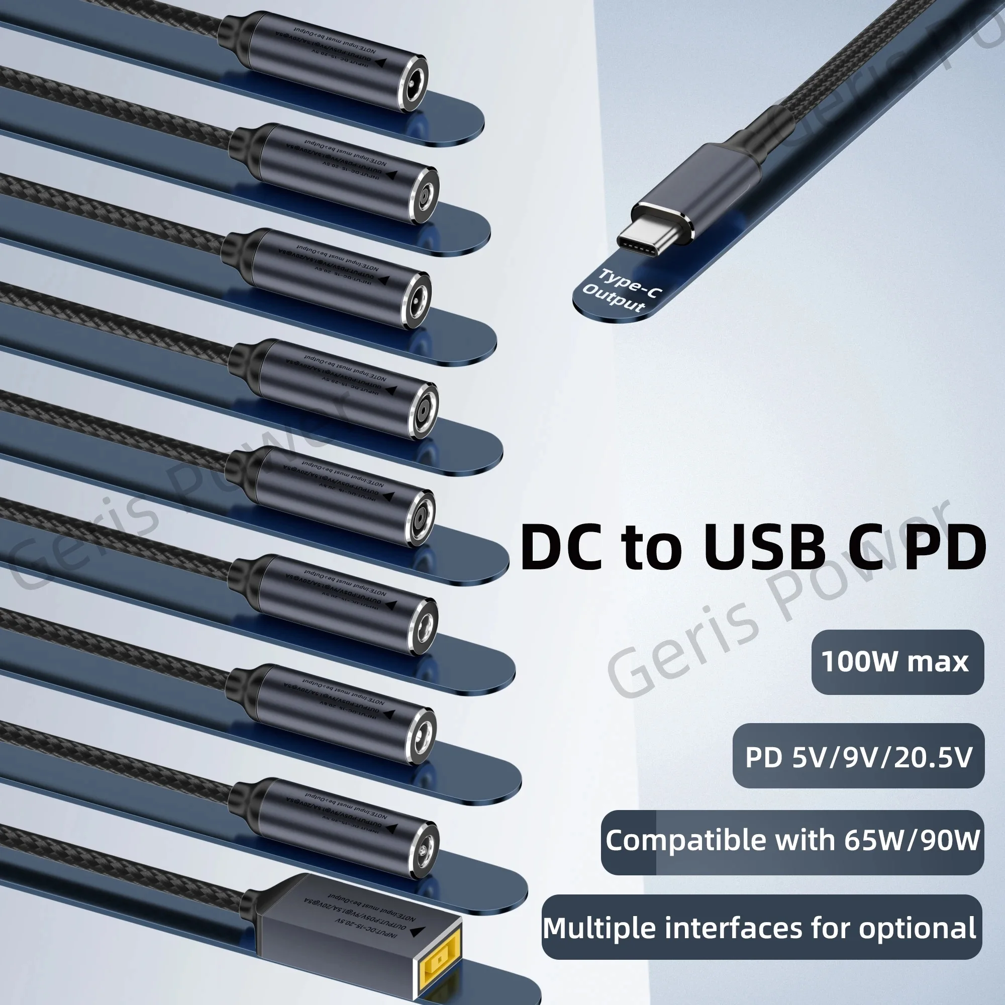 Cable de carga rápida USB C PD de 100W DC 4,5x3,0 7,4x5,0 5,5x2,5mm a Cable adaptador de corriente tipo C para Lenovo Dell Hp Asus Cable para ordenador portátil - imagen 2