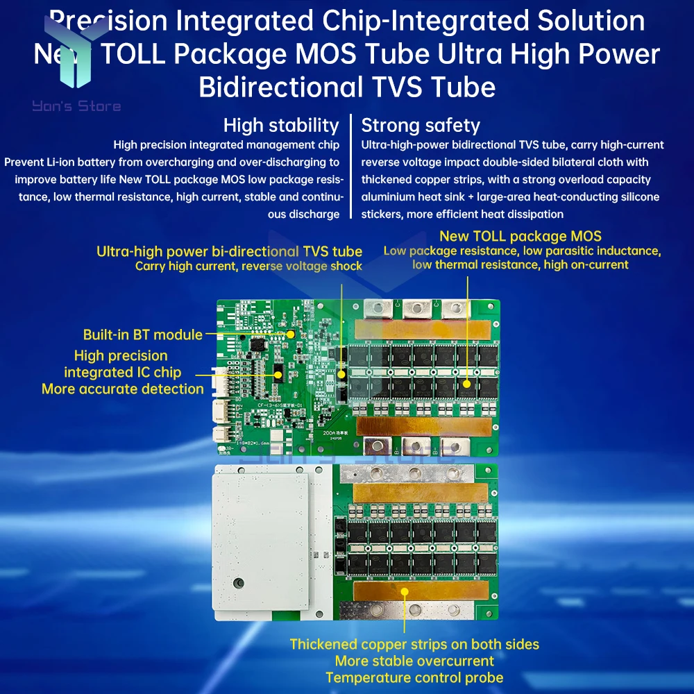 Bluetooth inteligente BMS 4S 8S 100A 200A Placa de protección de batería de litio Placa de equilibrio incorporado Bluetooth Bms compatible con 485/UART - imagen 5