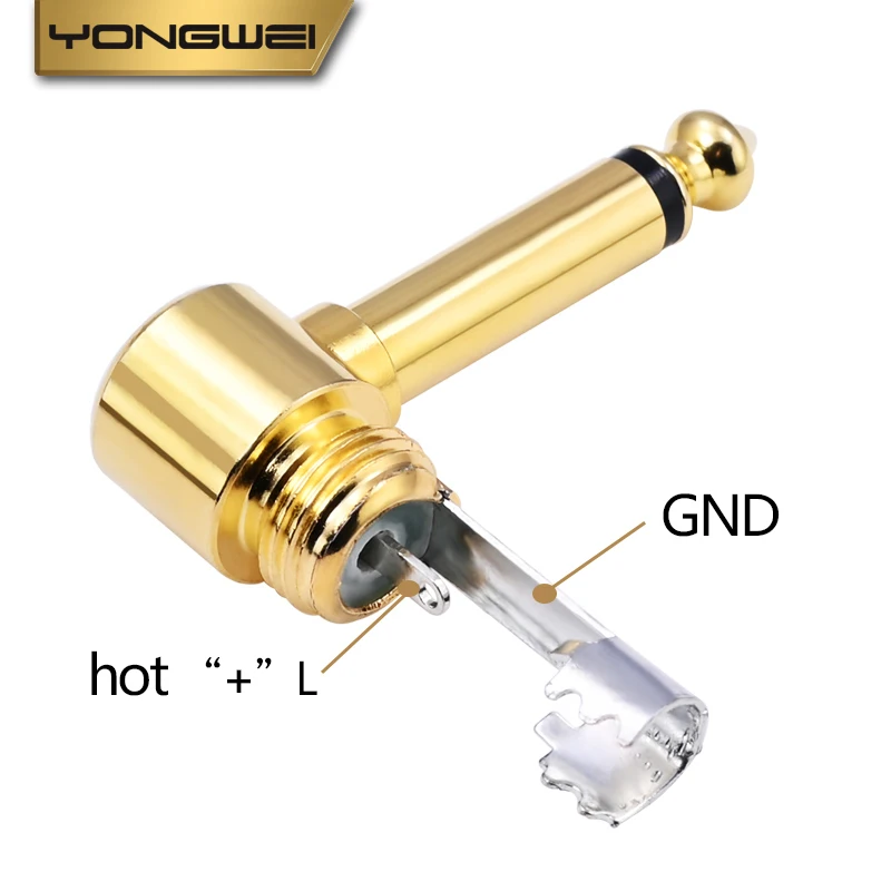 YONGWEI 6,5mm Mono/Stereo Audio soldado conector macho clavija curva guitarra, amplificador, mezclador, caja de altavoz, micrófono 6,35mm - imagen 5