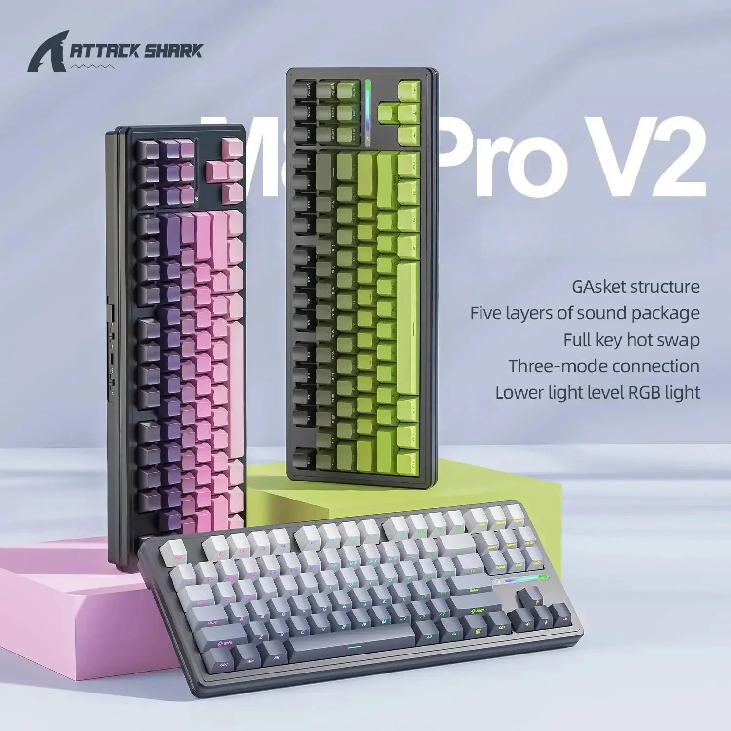 Teclado mecánico para jugar Attack Shark M87 PRO, inalámbrico, triodo, intercambiable en caliente, interruptor personalizado TKL 5000mAh RGB, accesorios para PC - imagen 2