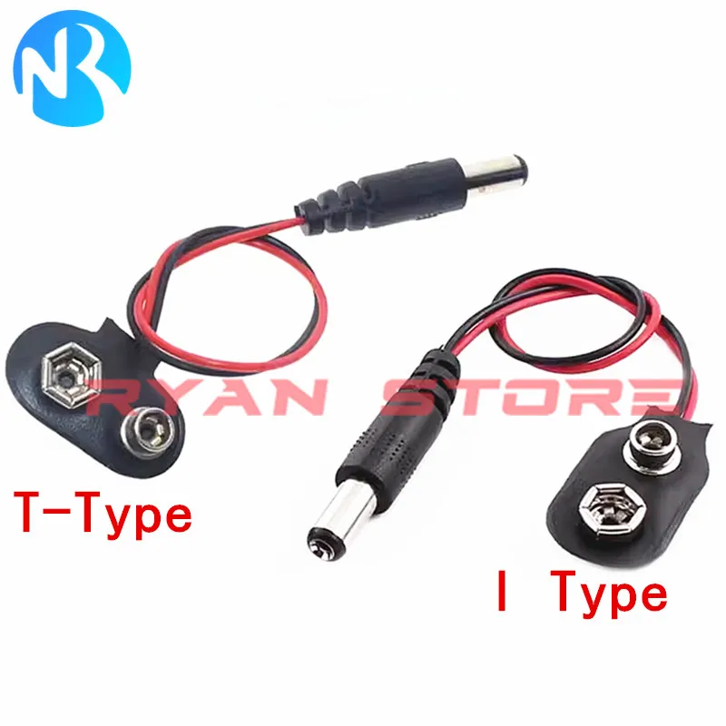 Cable de alimentación de botón de batería, hebilla de batería, broches, Conector de Cable de alimentación DC 100x5,5, 5,5x2,1 MM, 2,1 MM, tipo T/i, 12,5 piezas