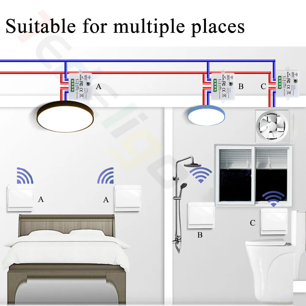 Interruptor de luz inalámbrico cinético RF de 433MHz, No necesita batería, interruptor de pared autoalimentado, receptor de relé de 110V 120V 220V 240V para Led doméstico - imagen 4