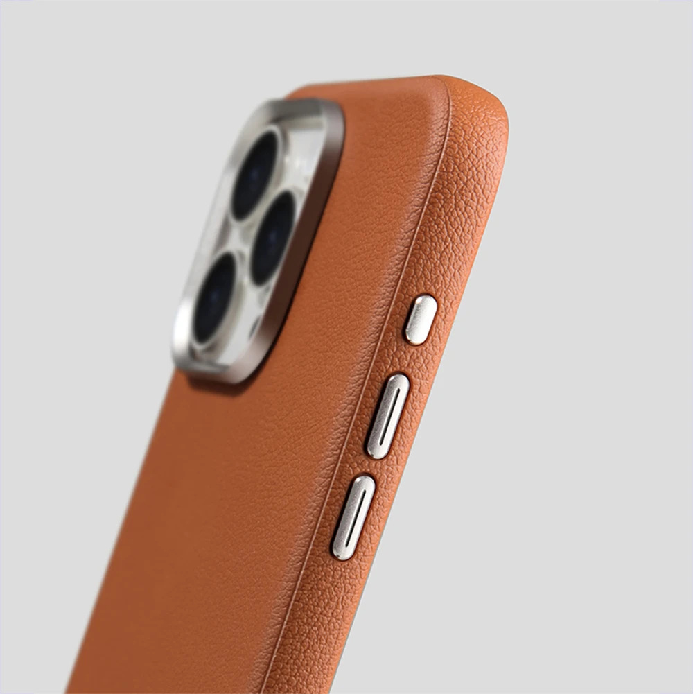 Funda de cuero PU de negocios de lujo para Magsafe para iPhone 16 15 14 Pro Max, cubierta magnética de carga inalámbrica con lente de Metal a prueba de golpes - imagen 4