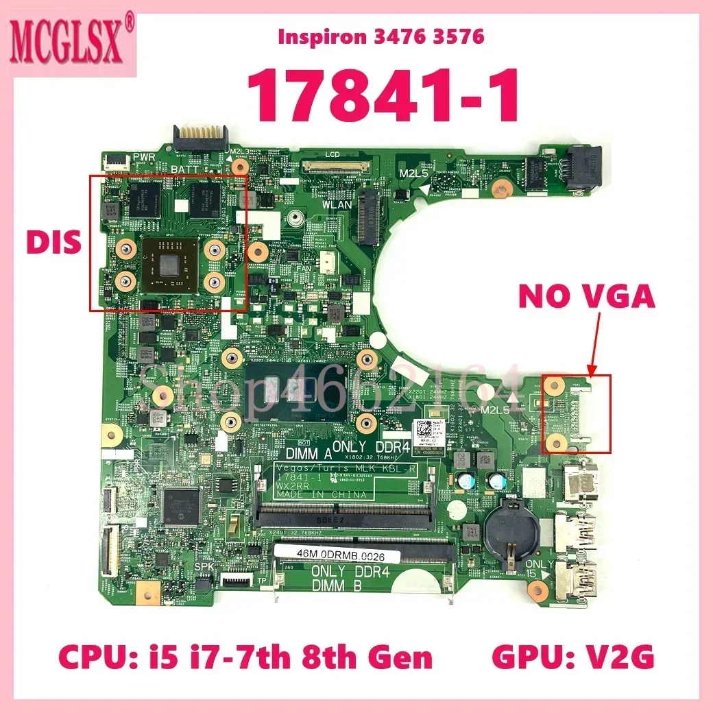 Placa base para ordenador portátil 17841-1 con CPU i5 i7 de 8.ª generación, GPU V2G, para Dell Inspiron 3476 3576, 100% probada, OK - imagen 2