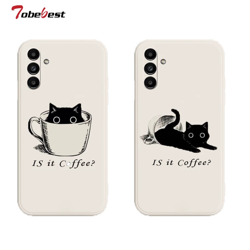Funda de silicona suave con dibujos de gatos y café para Samsung Galaxy A15, A25, A35, A55, A05, A05S, 5G
