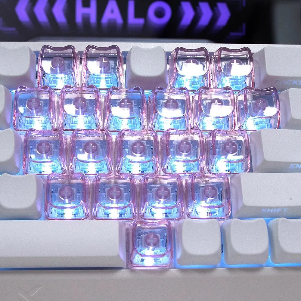21 teclas/juego de teclas de perfil Mao, bonitas teclas transparentes en forma de gato DIY, Material de PC, teclas retroiluminadas en blanco para teclado MX Switch - imagen 3