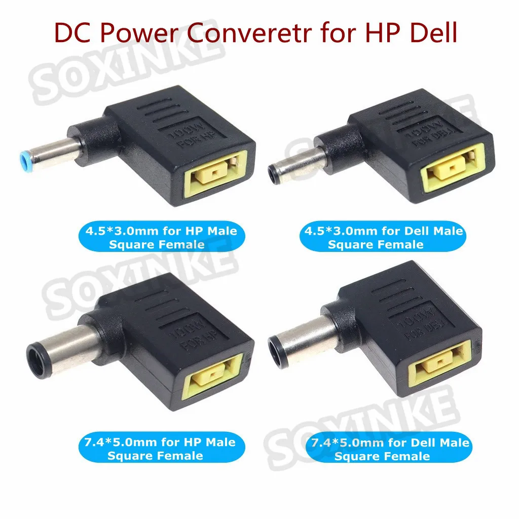 Laptop-Netzteil-Anschluss, DC-Vierkantstecker, Buchse auf 5,5/7,4 x 5,0/ 4,5 mm x 3,0 mm Stecker, Konverter für HP Dell Lenovo Notebook
