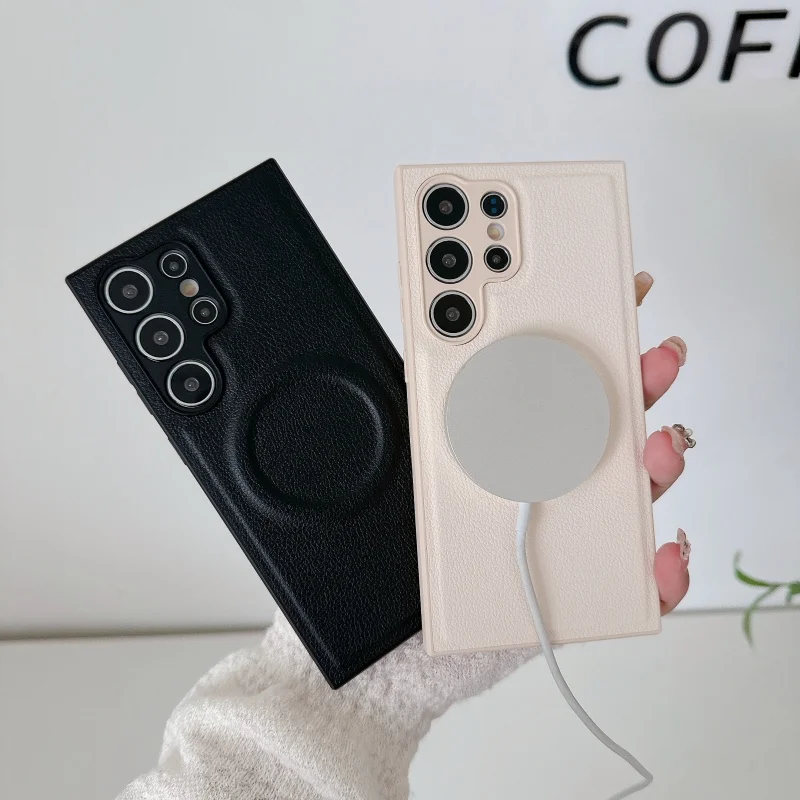 Funda magnética de carga inalámbrica de cuero TPU de lujo para Samsung Galaxy S25 S24 S23 Ultra Plus, funda protectora para cámara - imagen 3