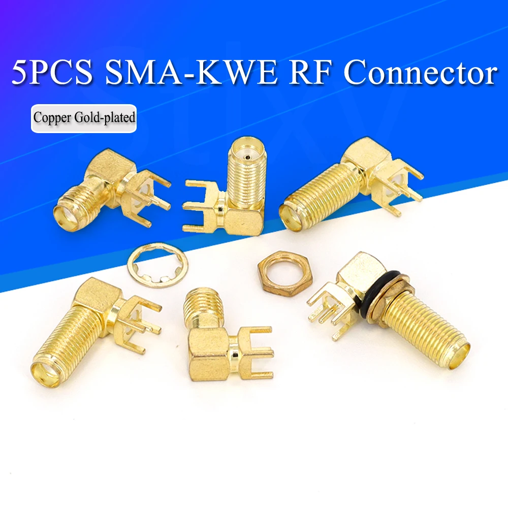 Stlxy-Adaptador de enchufe hembra SMA, 5 piezas, SMA-KWE, borde de soldadura, Conector de montaje PCB, ángulo recto, Coaxial RF