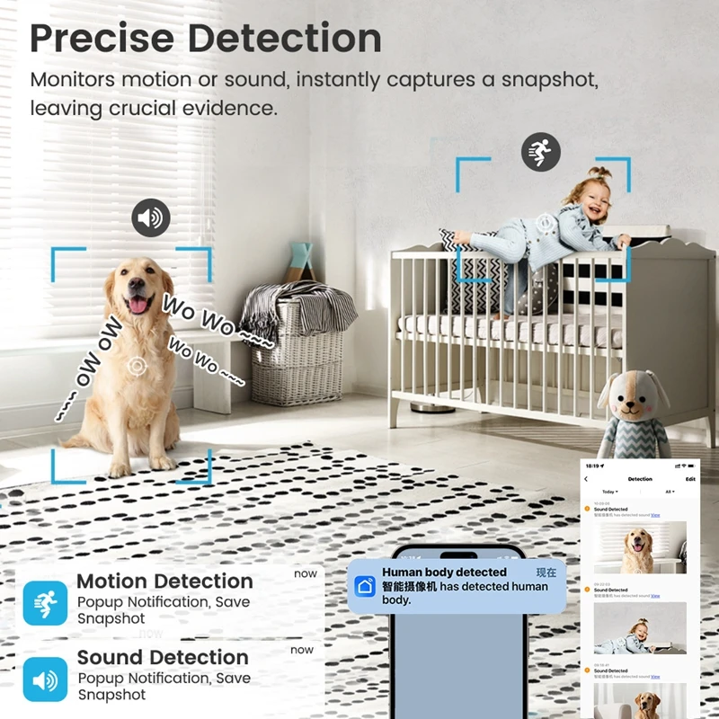 Para Monitor de bebé enchufe Usb vigilancia Ip Ai seguimiento automático Babe Cam sirenas luces 3MP Mini cámara Wifi cámara de seguridad interior - imagen 3