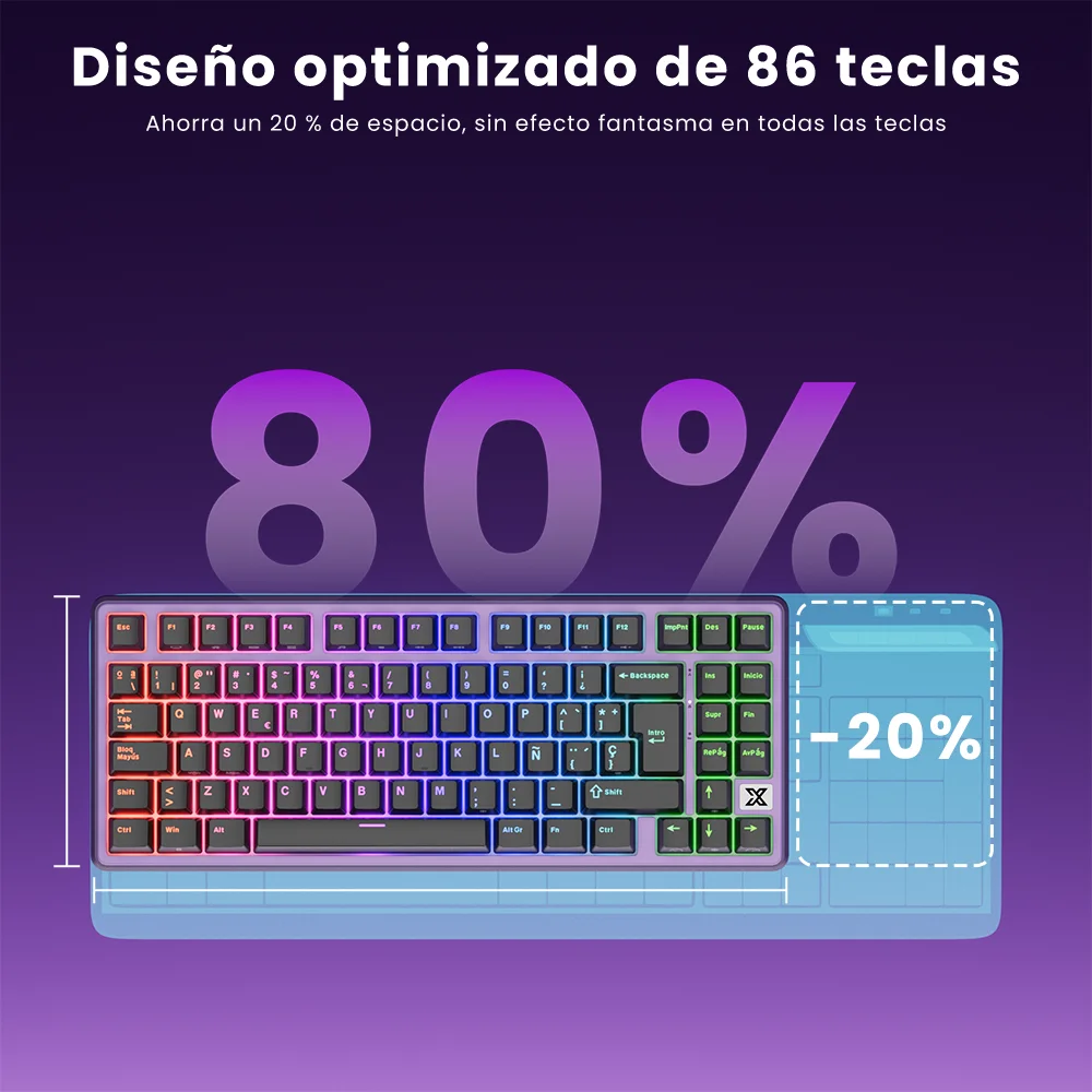 Teclado Mecánico Cableado RK Royal Kludge X87 Español Gasket 86 Teclas Keycaps de ABS Retroiluminación Personalizable Con Hot-Swap RGB Teclado Gamer Diseño 80% - imagen 4