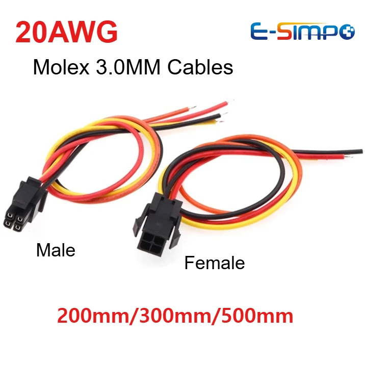 10 unidades Molex3,0mm 20AWG 20/30/50cm doble fila Micro 5557 5559-3.0 Cable electrónico de acoplamiento de aire macho hembra 43020 43025 Cable de Terminal