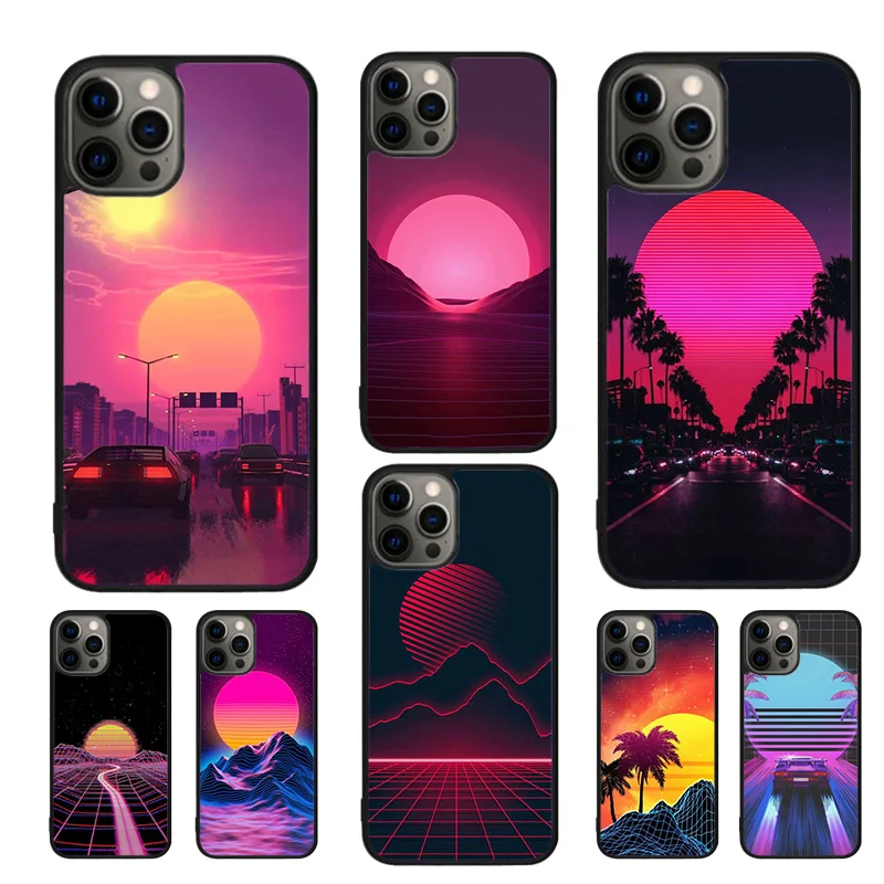 Funda de teléfono Synthwave Sun Neon 80's para iPhone 17 Air 16 15 14 11 12 13 Pro MAX Plus coque