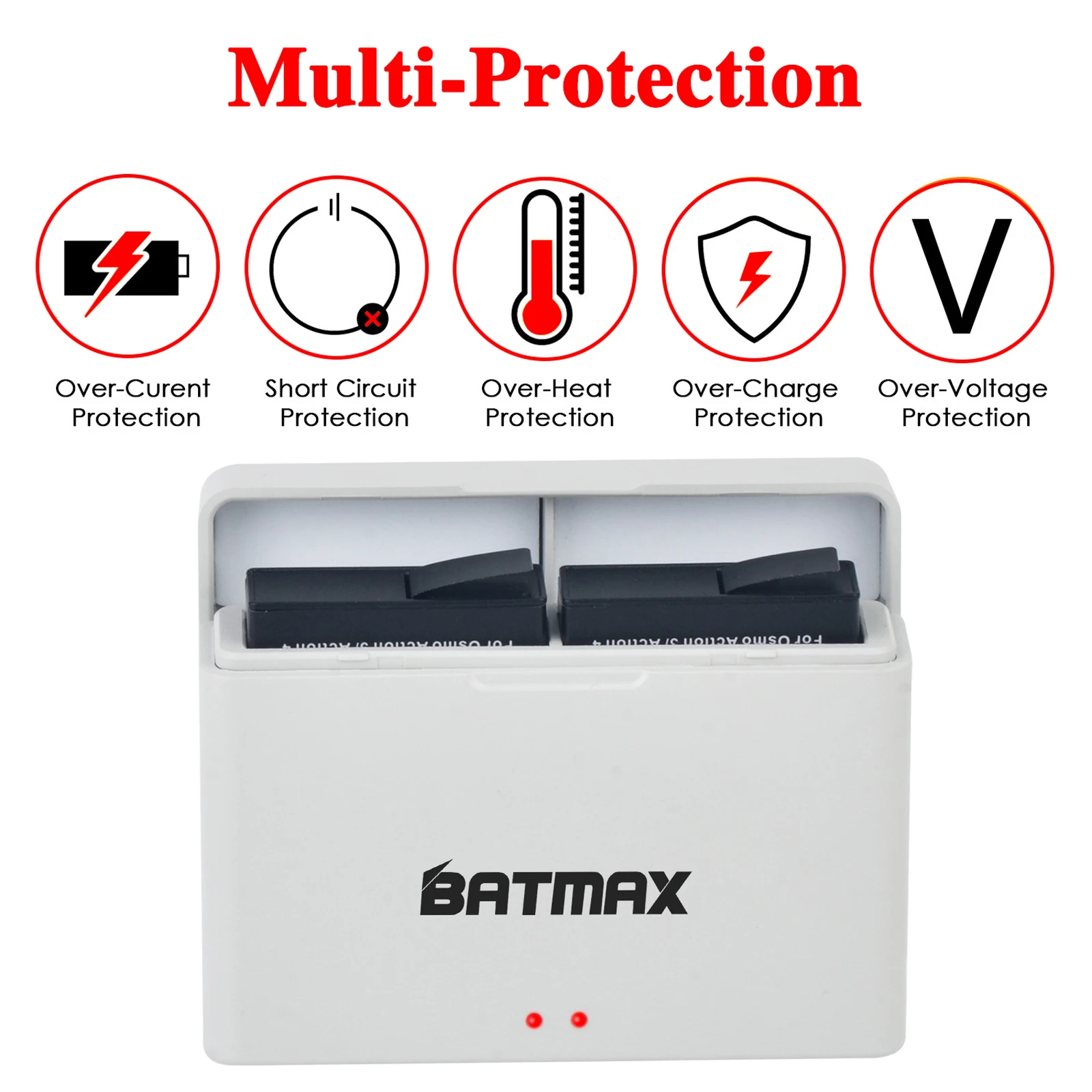 Batería Batmax de 1800mAh para batería Osmo Action 4 + caja de cargador doble para DJI Osmo Action 4, accesorios para cámaras deportivas Osmo Action 3 - imagen 5