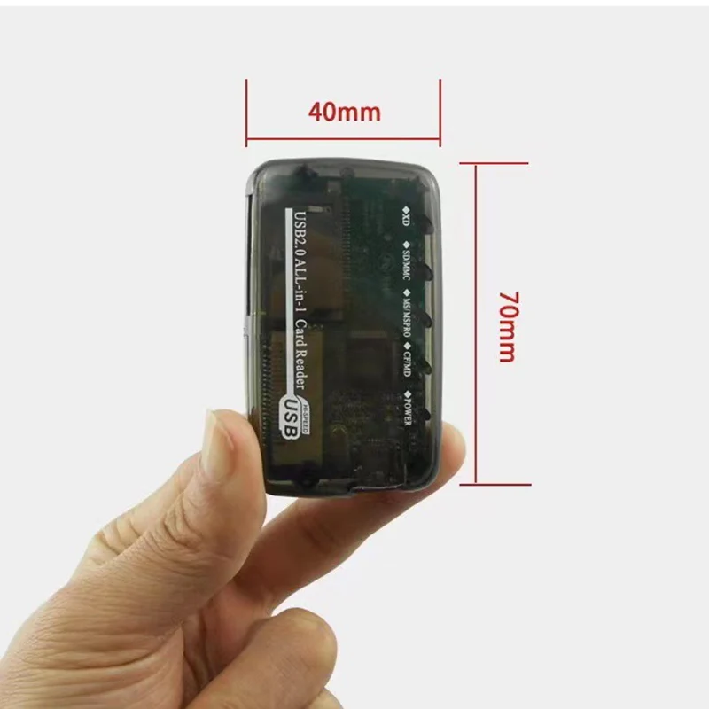 Lector de tarjetas USB 2,0 Dongle CF MS TF M2 XD SD grabador de tarjetas de memoria 480Mbps vista adaptador de transferencia de datos Plug Play lector transparente - imagen 2