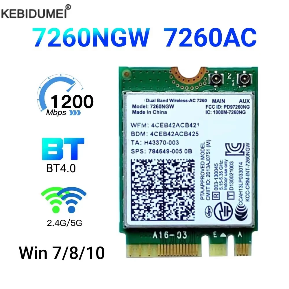 7260AC Bluetooth 4,0 WiFi tarjeta de red inalámbrica NGFF M.2 Wifi Dongle 802.11AC banda Dual 2,4G 5G para ordenador portátil 7260 7260NGW