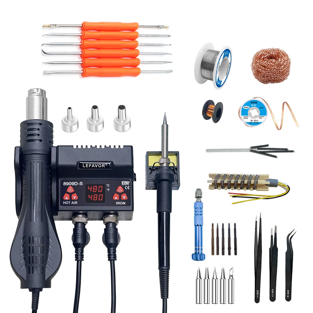 Lefavor-Estación de soldadura digital 8909, herramienta de retrabajo de soldadura BGA SMD, soldador + pistola de aire caliente portátil
