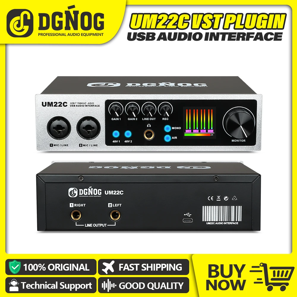 DGNOG UM22C interfaz de Audio USB 32bit/768KHz tarjeta de sonido de grabación USB-C profesional para estudio de guitarra Podcast canto Streaming