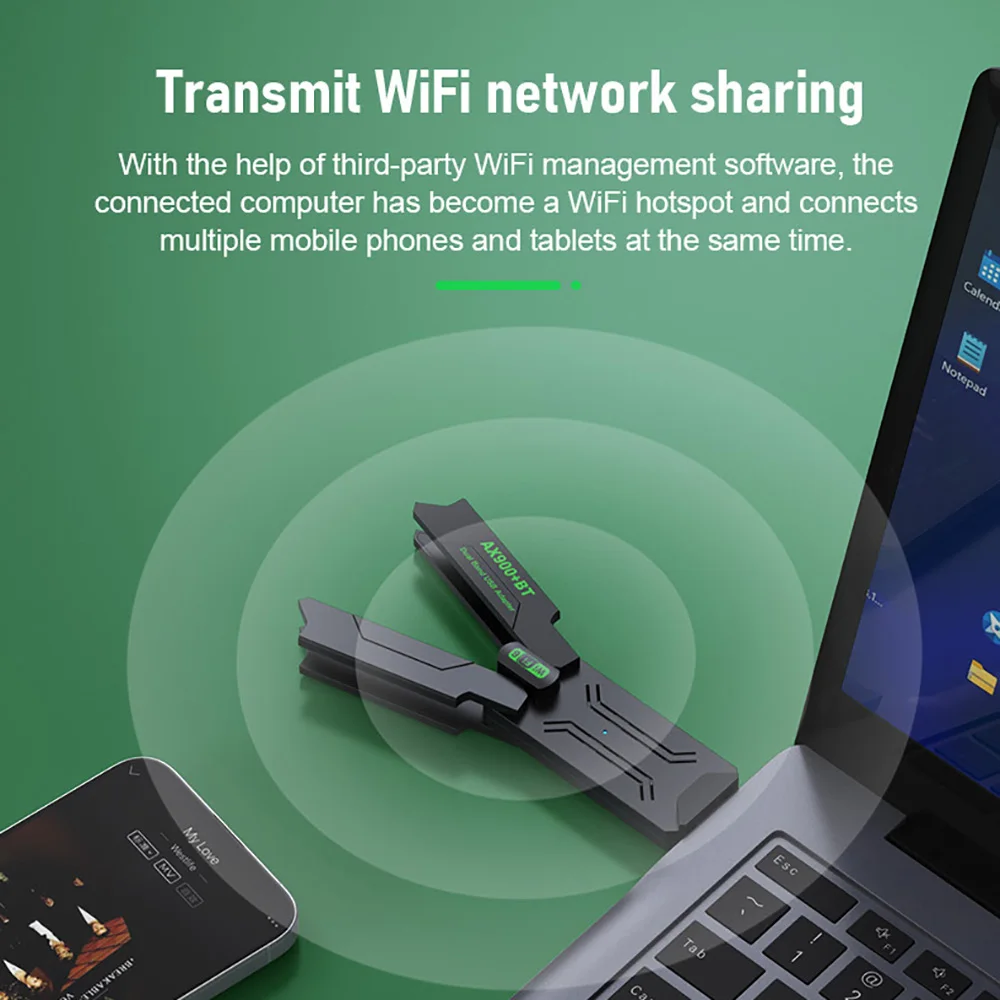 Adaptador 2 en 1 AX900 WiFi 6 Bluetooth5.4, Dongle USB de doble banda, 2,4G y 5GHz, tarjeta de red WiFi USB, receptor Wlan inalámbrico, controlador gratuito - imagen 4