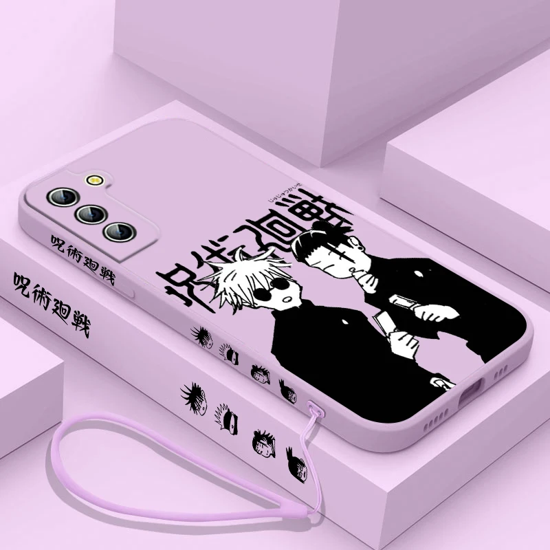 Jujutsu Kaisen Gojo Suguru funda de teléfono para Samsung Galaxy S24 S23 S22 S21 S20 Pro FE Plus Ultra líquido cubierta de cuerda izquierda - imagen 5