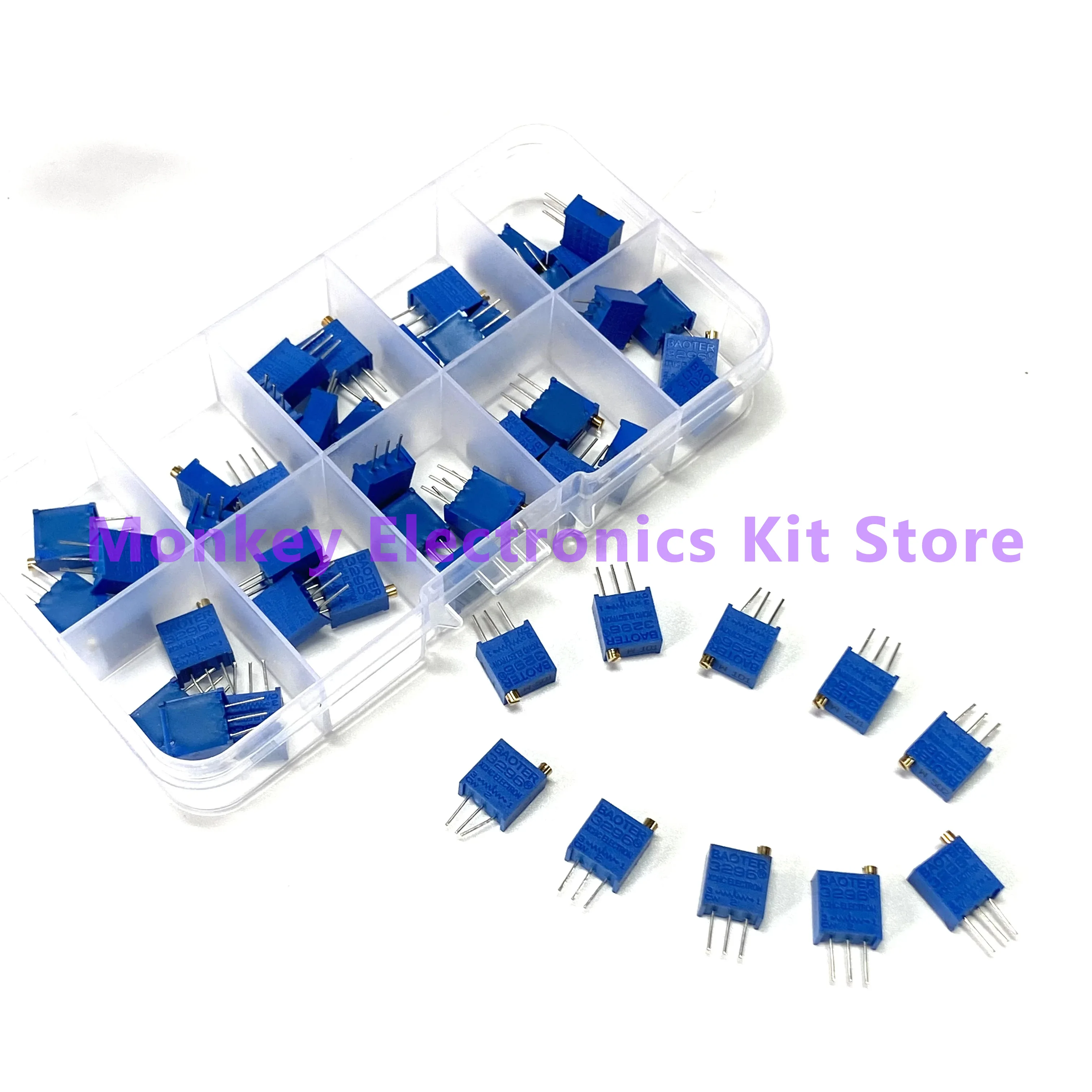 50 unids/lote resistencia Variable 3296 de alta precisión con caja gratis kit electrónico diy 3296W Kit de potenciómetro recortador multivuelta - imagen 3