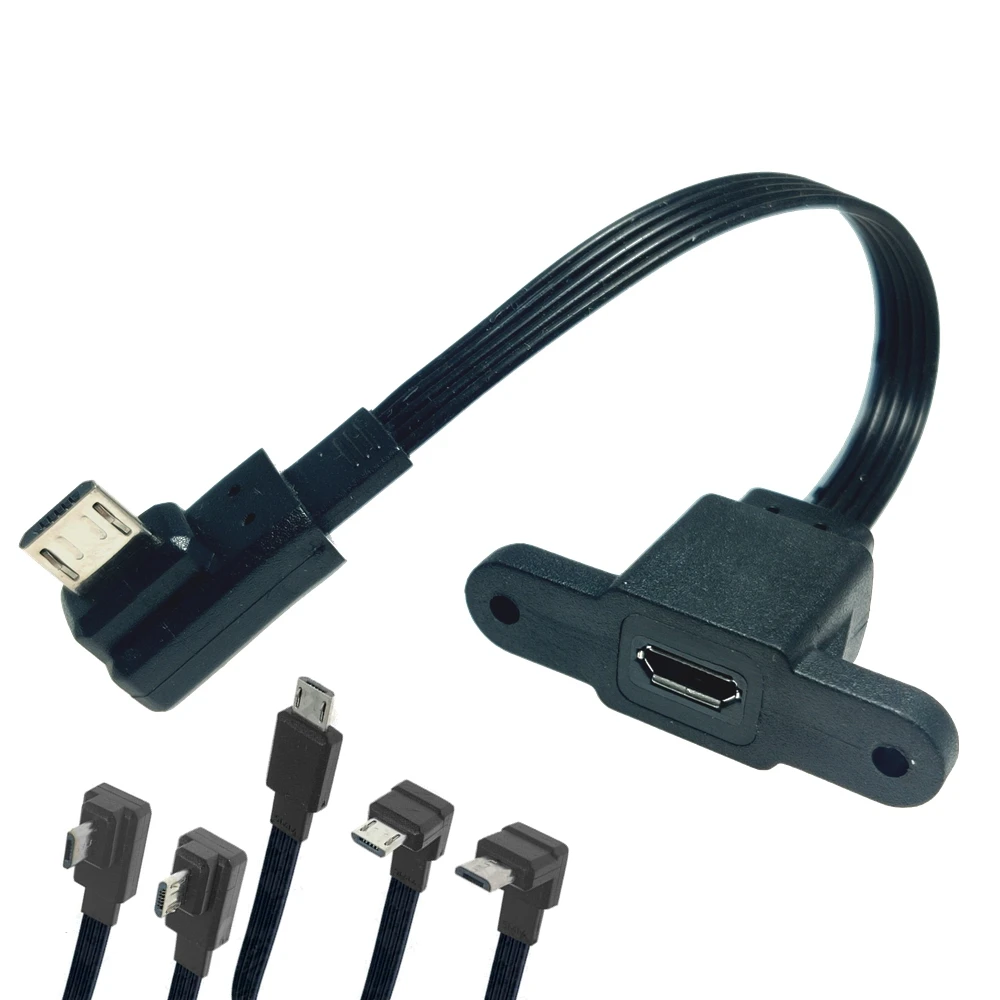 Conector de montaje en panel MicroUSB hembra de 5CM, 10CM, 20CM, Cable de extensión Micro USB de 5 pines, 30cm, 50cm, con orificios para tornillos - imagen 2