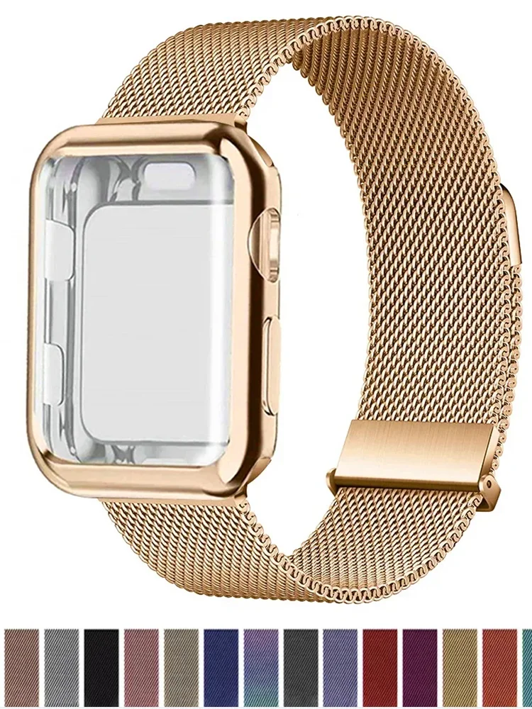 Funda y lazo milanés para Apple Watch, banda magnética de Metal de 44mm, 38mm, 42mm, 40mm, Series iwatch 9, 8, 7, 6, 5, 4, 3, SE, 45mm, 41mm
