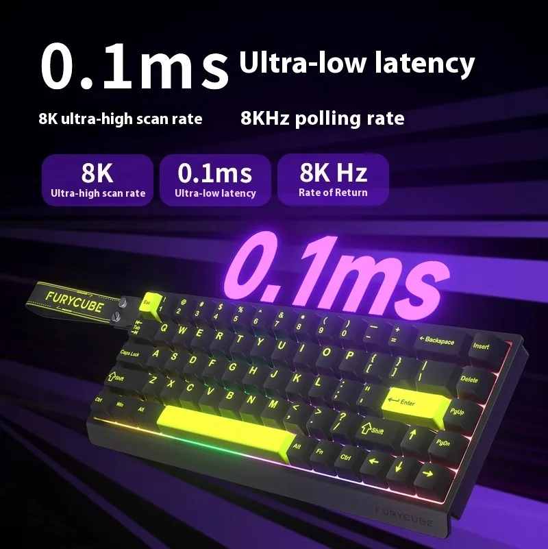 FURYCUBE-teclado con interruptor magnético M68HE, portátil con cable, baja latencia, 0,001mm, 8Khz, velocidad de orina, 0,1 ms, teclado FPS personalizado - imagen 3
