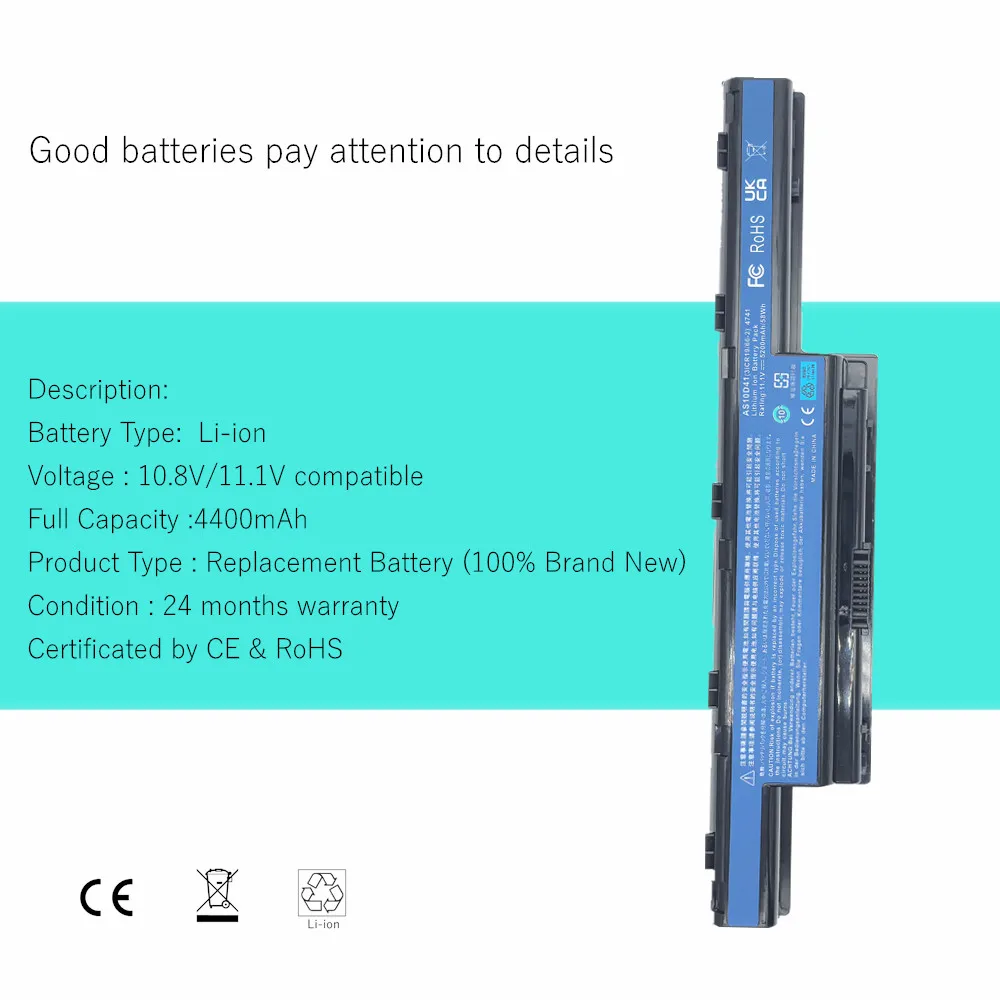 Batería del ordenador portátil para Acer Aspire 4771G 5253 5741 5750 5755 7551 7560G 7741G 7750G AS10D61 AS10D71 AS10D73 AS10D81 AS10D3E AS10D5E - imagen 2