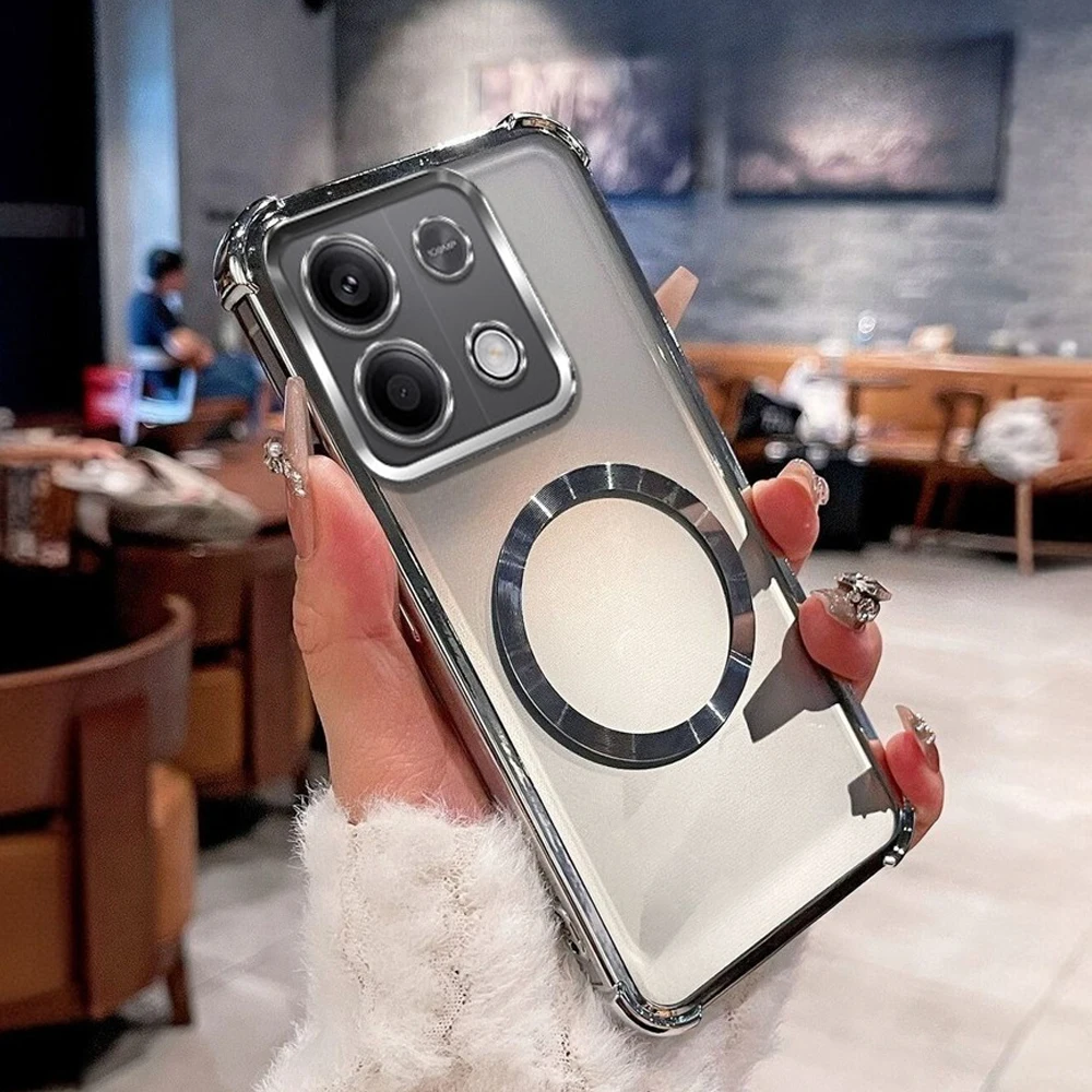 Funda de teléfono magnética chapada de lujo a prueba de golpes para Xiaomi Redmi Note 13 Pro Plus 11S 10S 9S 12 11 10 9 8 cubierta de silicona suave transparente