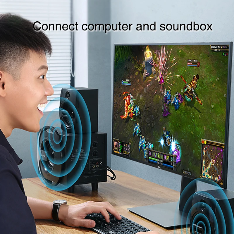 Cable de Audio estéreo Digital HIFI, 3,5mm a 2 RCA macho, corto Y divisor para teléfono móvil, amplificador de potencia de ordenador, chapado en oro de 24K - imagen 4