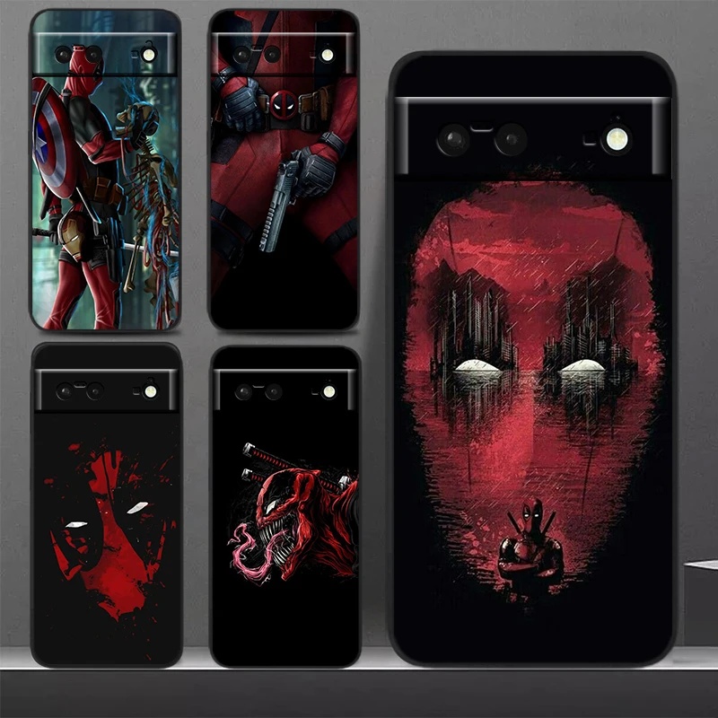 Funda de teléfono de Deadpool de Los Vengadores de Marvel para Google Pixel 9, 8, 7 Pro, 6 Pro, 6A, 5A, 5, 4, 4A XL, 5G, Fundas suaves negras