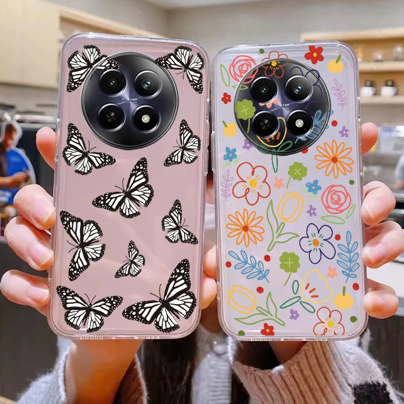 Funda transparente para Realme 12 12X 5G, Funda suave de TPU con dibujos de flores a prueba de golpes para Realme 12x6,72 ", Funda de mariposa - imagen 2