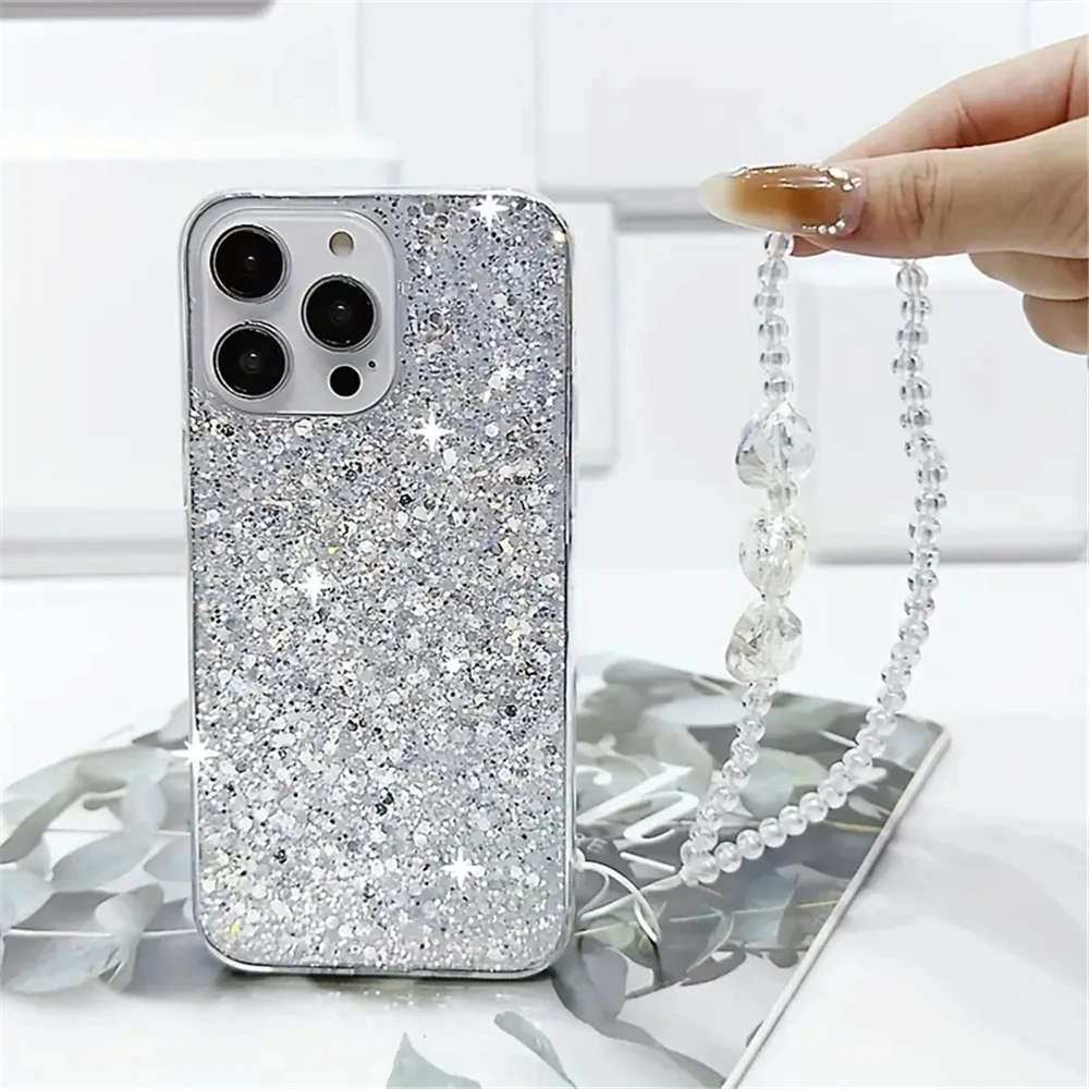 Funda con purpurina y pulsera de corazón de cristal para Xiaomi 14T Pro 11T 11 Lite 5G NE Poco C65 C75 M6 X5 X6 Pro X3 NFC, funda de silicona suave - imagen 2