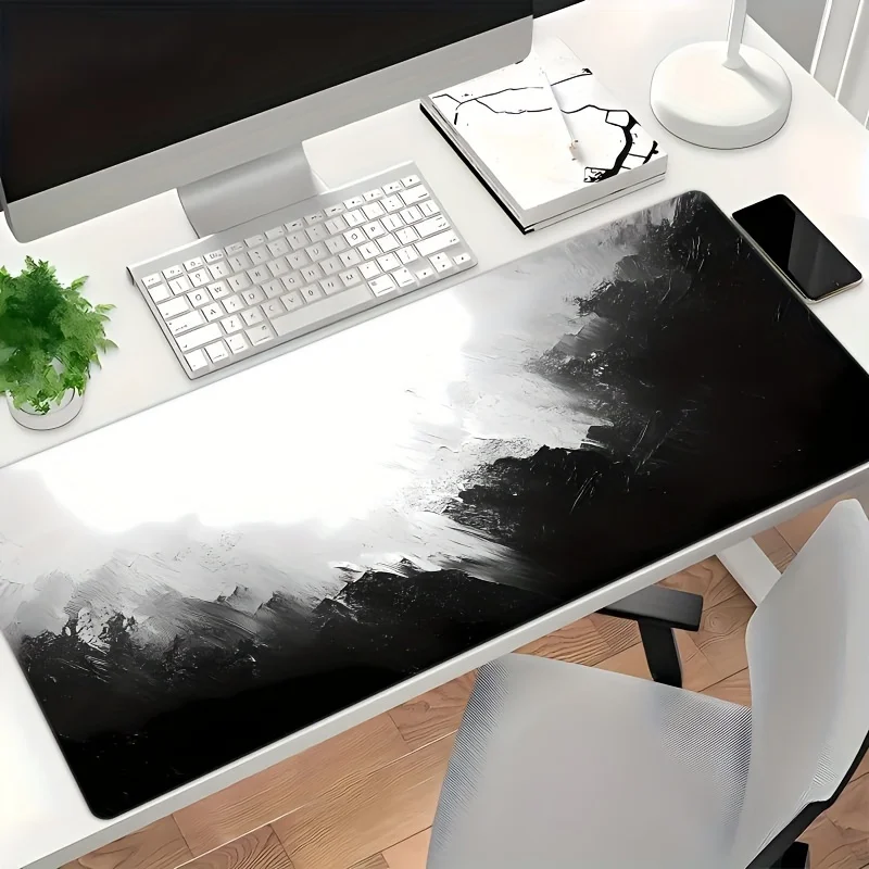 Alfombrilla de ratón con pintura al óleo en blanco y negro, accesorios de escritorio de PC antideslizantes de goma grande, alfombrilla para decoración de teclado de oficina y jugadores - imagen 5