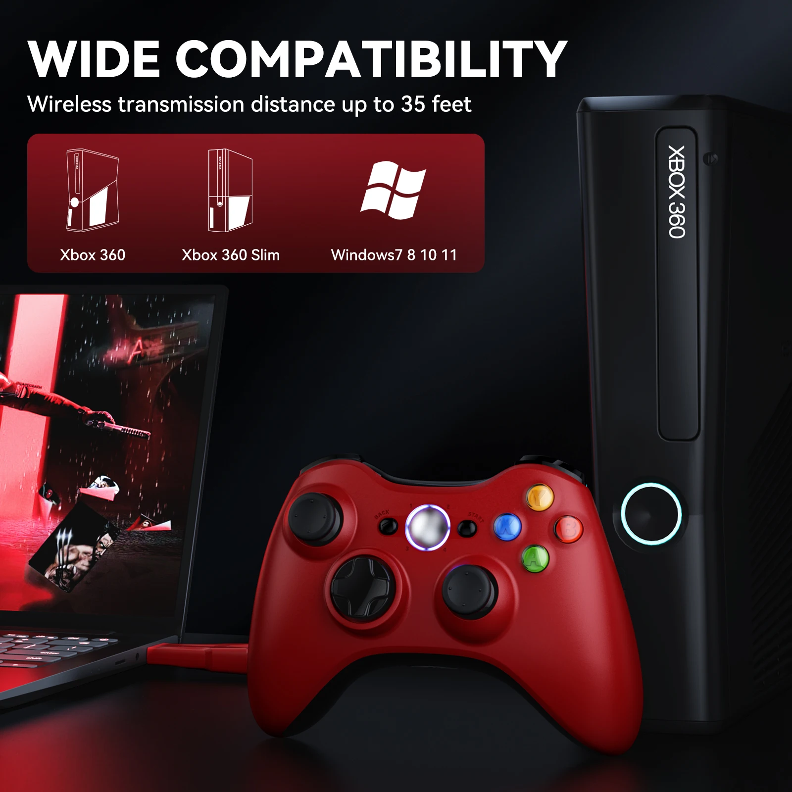 Controlador inalámbrico Xbox 360 para Xbox 360/Slim/Elite/Winodow/PC, mando de videojuegos, Joystick de 6 ejes, doble vibración, 2,4G - imagen 4