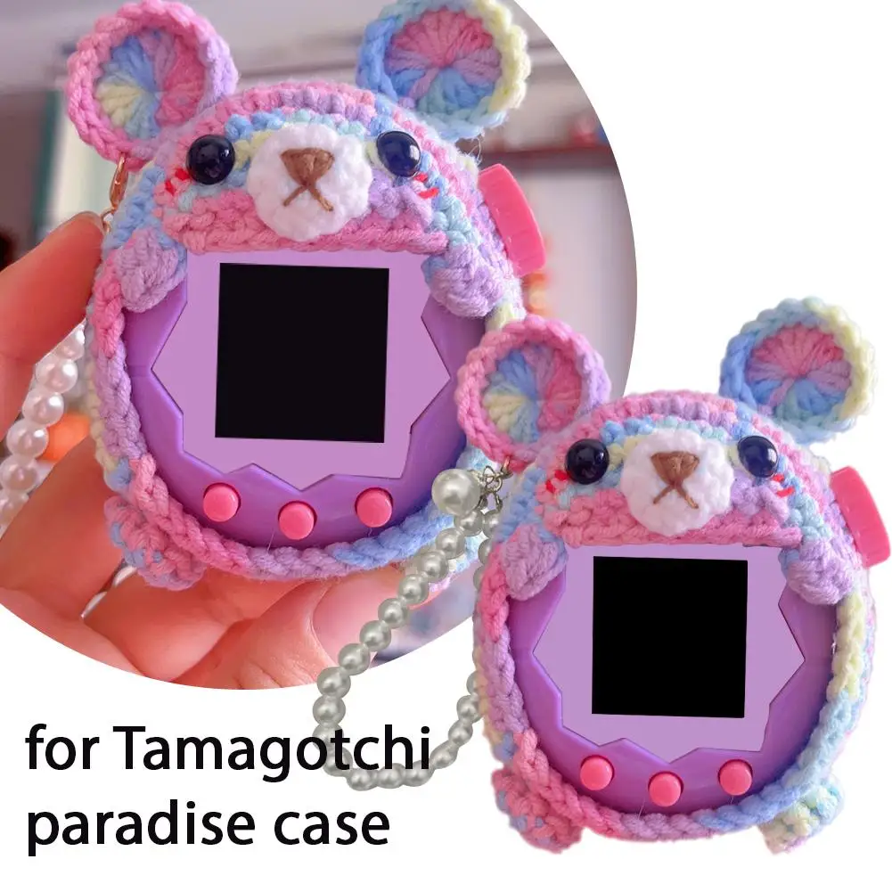 Funda protectora para Tamagotchi Paradise, oso colorido hecho a mano con cordón de perlas, carcasa protectora electrónica anticaída para mascotas - imagen 3