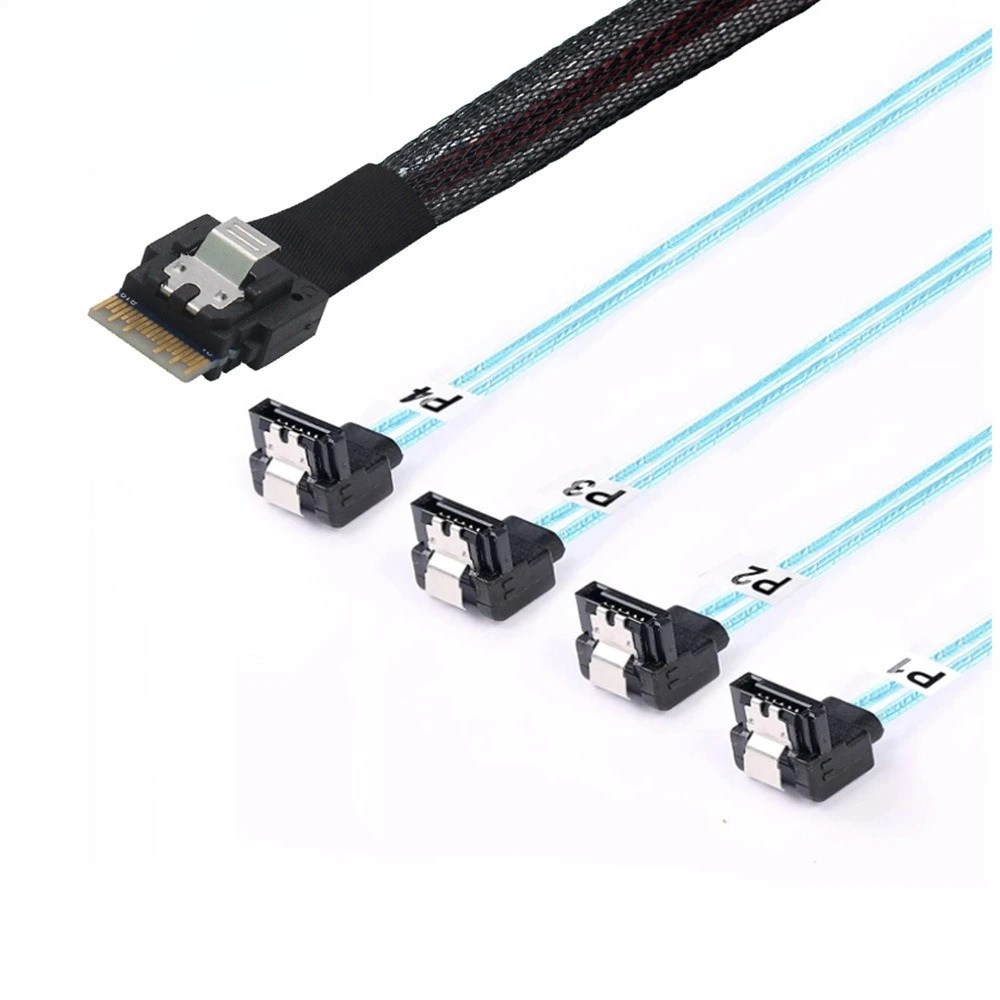PCIE Slimline SAS 4,0 38Pin SFF-8654 4i a 4 SATA 7P hembra Cable adaptador de 90 grados longitud de alta velocidad opcional 0,5 M 1M - imagen 4