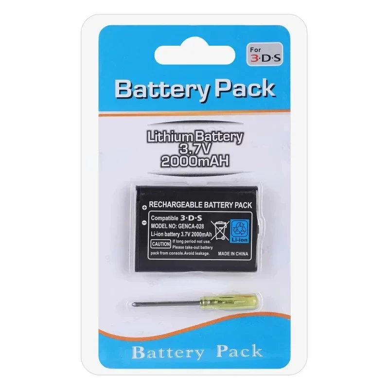 Paquete de batería de iones de litio recargable, 3,7 V, 2000mAh, batería de repuesto para Nintendo 3DS, con destornillador