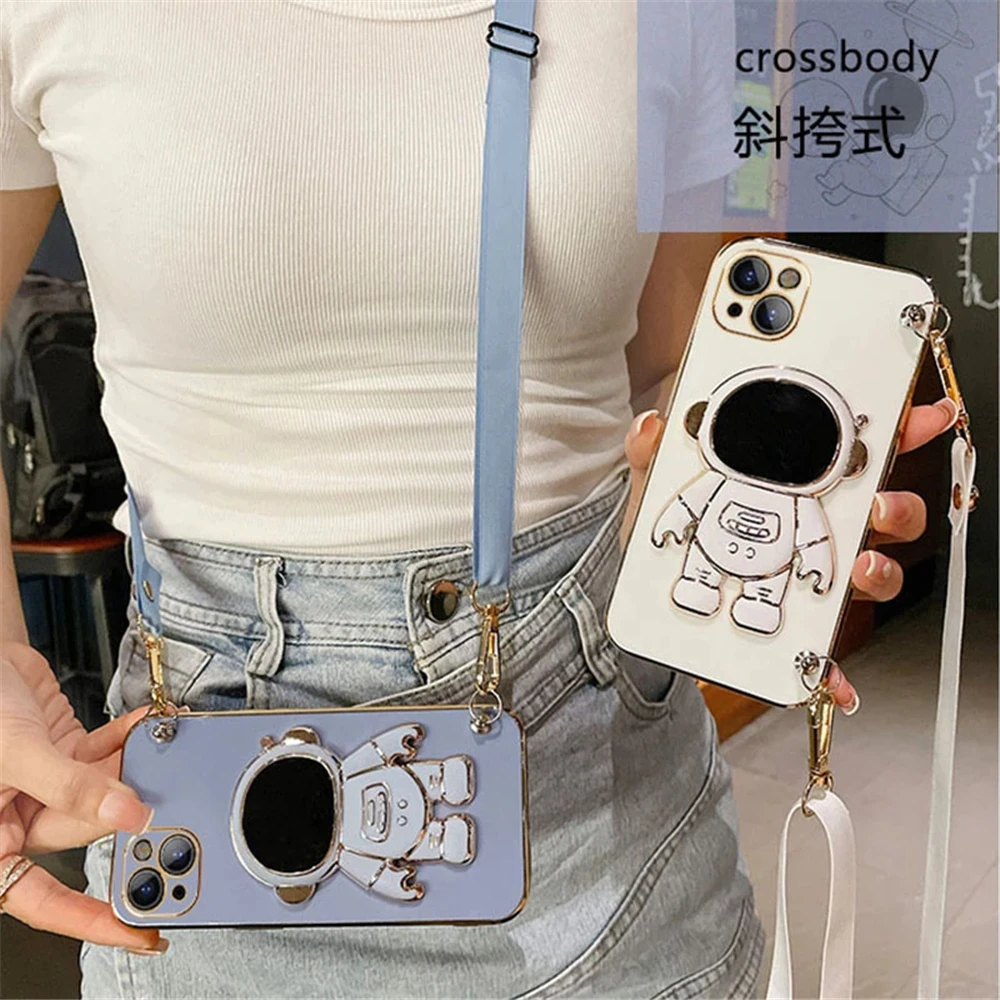 Funda blanda con cordón cruzado y soporte de astronauta enchapado para Samsung Galaxy S23 S22 S21 Ultra S20 FE S10 Plus Note 20 - imagen 2