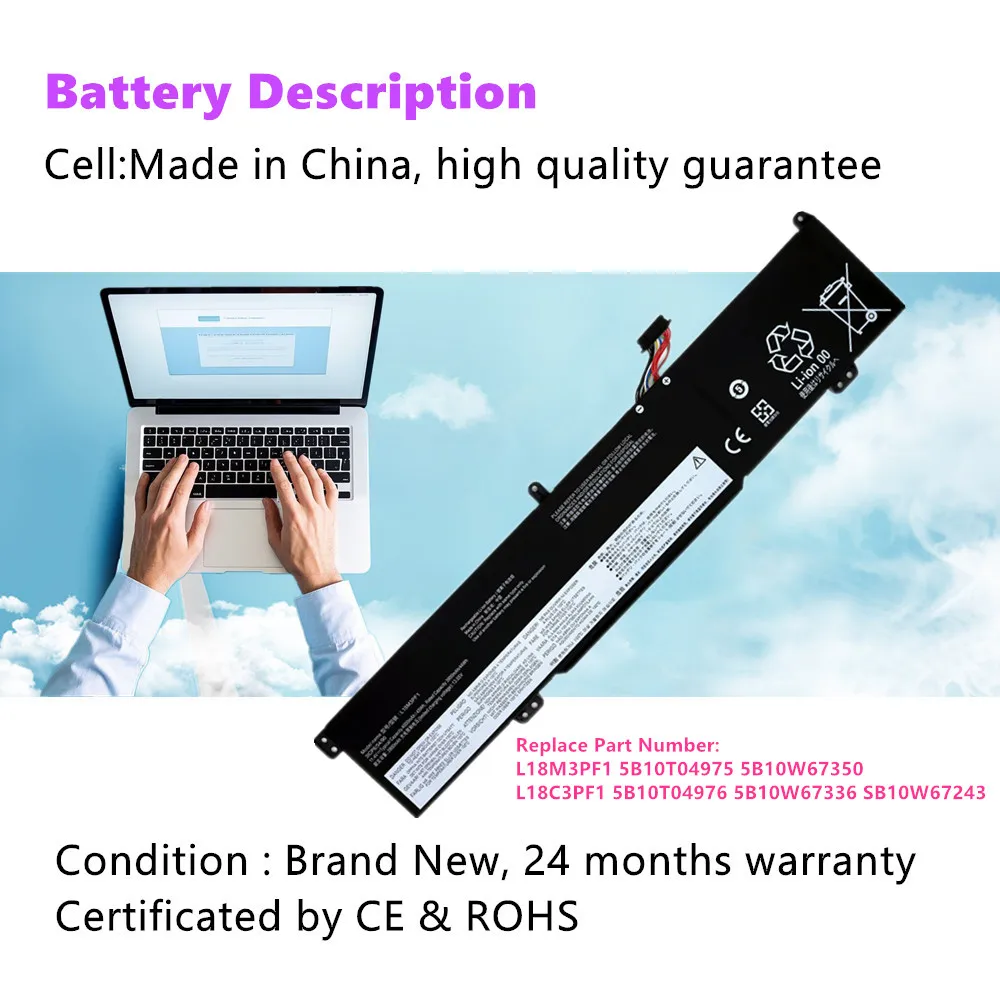 Batería de ordenador portátil 11,4 V 45Wh para Lenovo ideapad L340-15IRH L340-17IRH Gaming L18M3PF1 L18C3PF1 - imagen 2