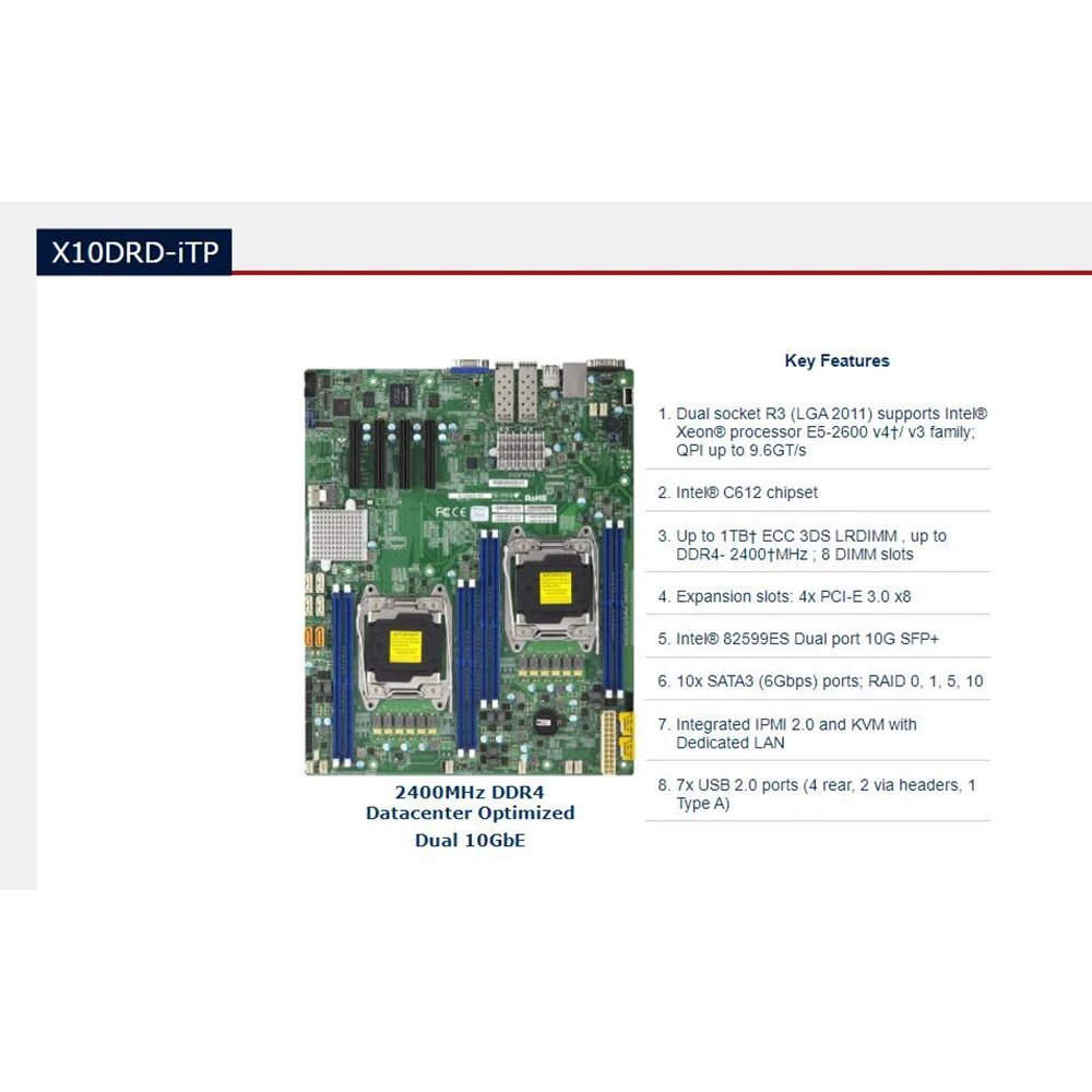 Para placa base de servidor Supermicro E5-2600 v4/v3 procesador familiar puerto dual 10G SFP + LGA2011 DDR4 X10DRD-iTP - imagen 5