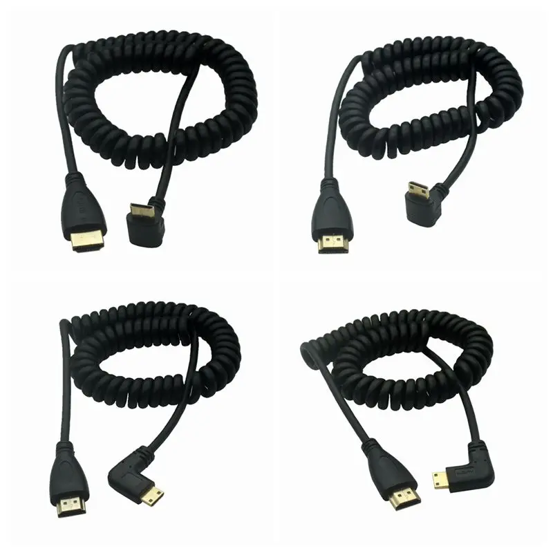 Cable de resorte retráctil chapado en oro para Monitor HD plano, Cable compatible con Mini HDMI 3D de 1,4 V para cámara Nikon Canon ONDA V116w TV