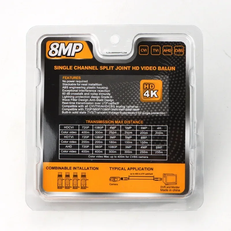 1 par de conectores Balun de vídeo BNC de 8MP, transmisión de par trenzado, transmisor, Cable Cctv, compatible con cámara HD de 8MP AHD/CVI/TVI - imagen 3