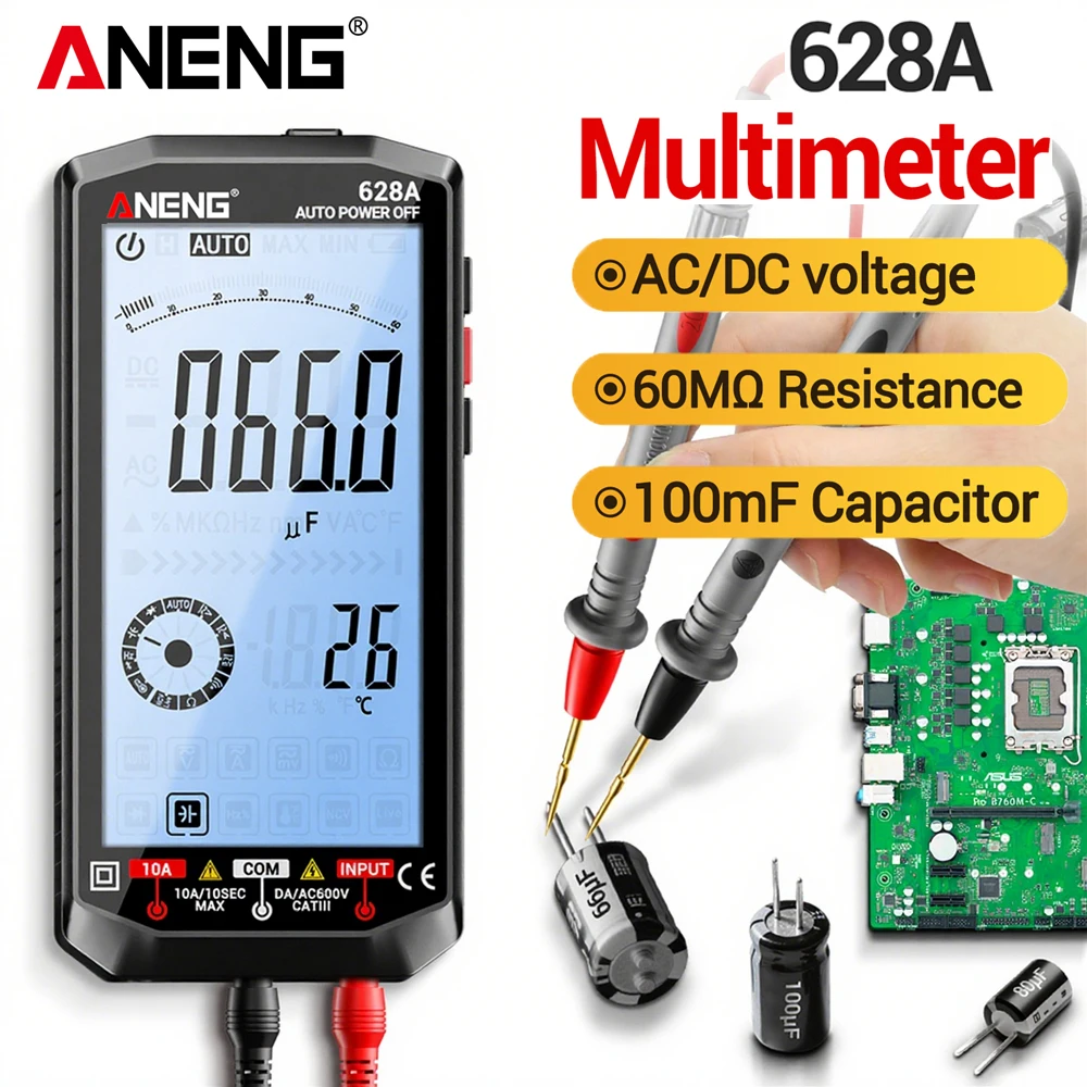 Multímetro Digital de 6000 recuentos, medidor portátil de voltios y ohmios ANENG 628A tipo C, carga de litio, reparación DIY, herramientas de electricista doméstico - imagen 2