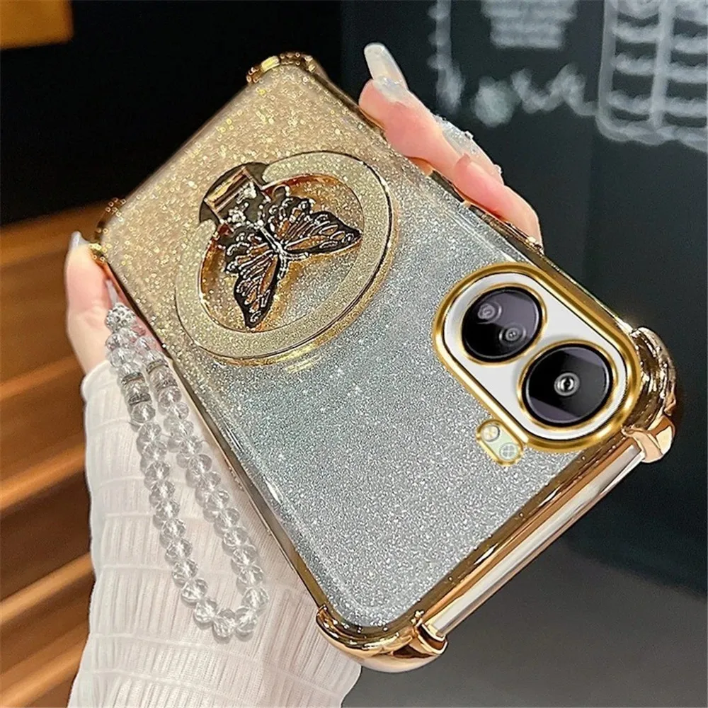 Funda de teléfono con pulsera de cristal y mariposa brillante para Xiaomi Redmi Note 14 Pro Plus 14S 4G 5G Note 15, funda de silicona suave a prueba de golpes - imagen 3