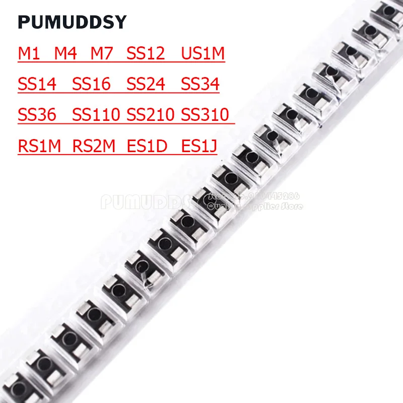 100 Uds diodo rectificador M1 M4 M5 M7 SS12 SS14 SS16 SS24 SS26 SS34 SS36 SS110 SS210 SS210 US1M RS2M ES1D DO-214AC diodos Schottky